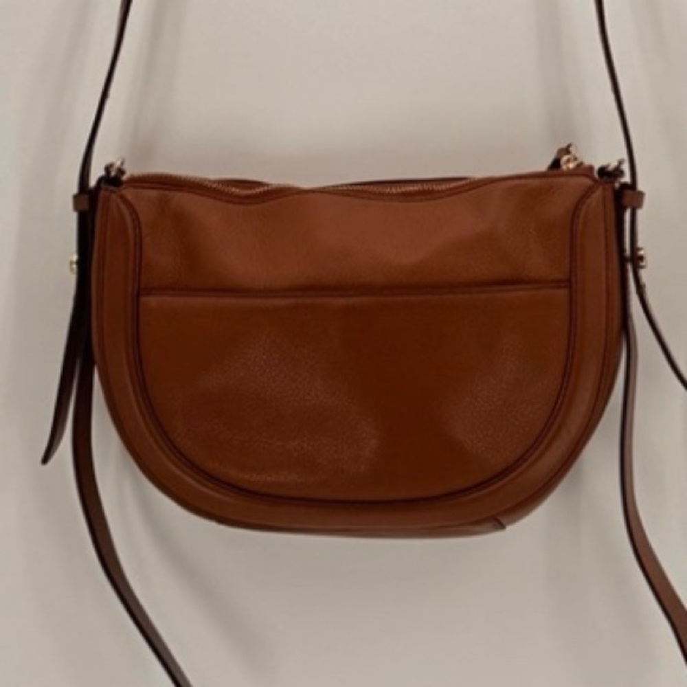 Michael Kors Pebbled Leather Crossbody Saddle Bag Brown Gold Hardware - Picture 5 of 10
